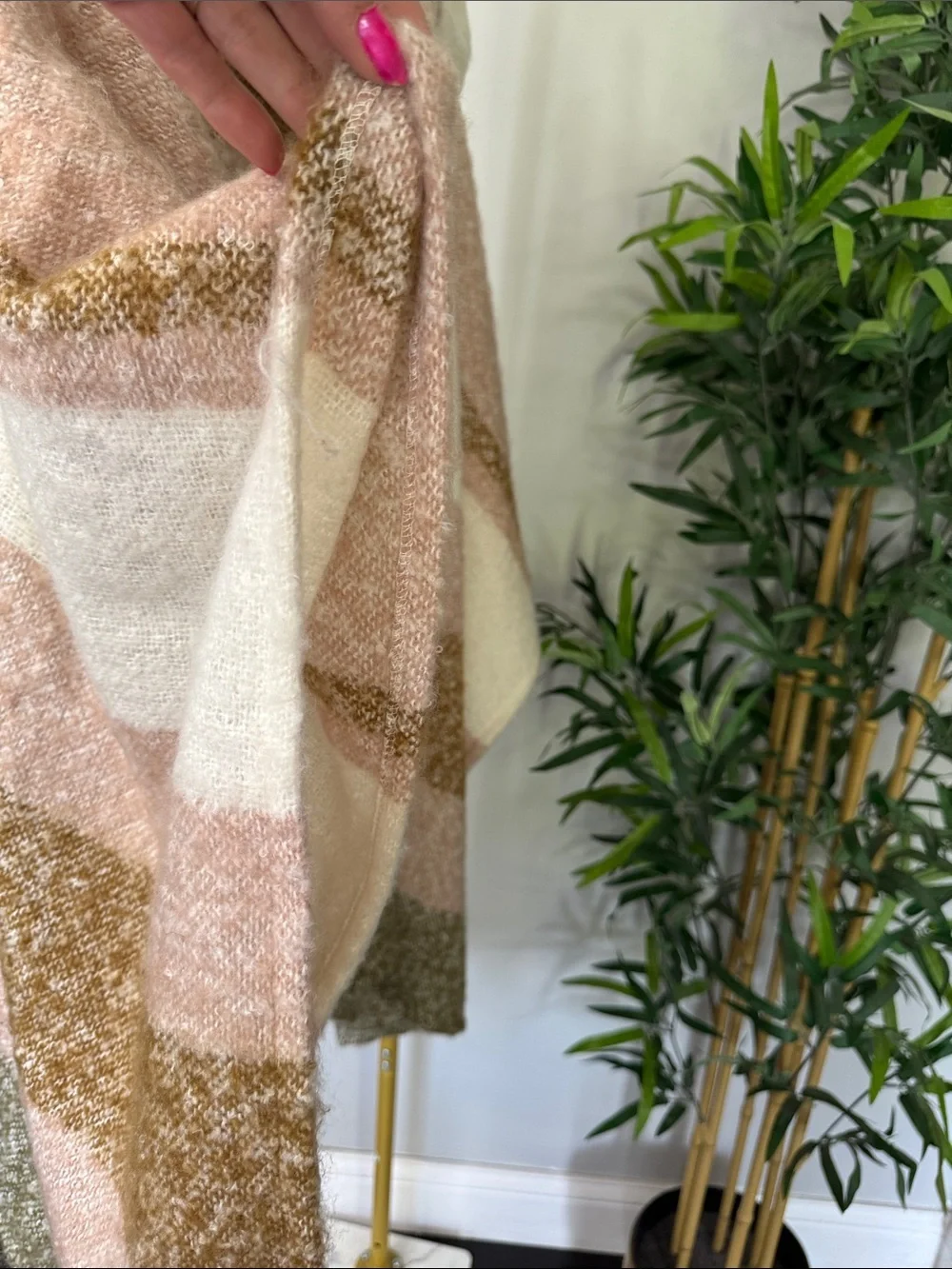 Striped Hooded Poncho in Blush, Cream & Olive NWOT